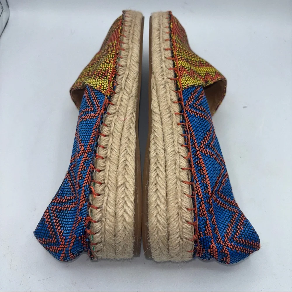 Soft Surroundings Nissa Espadrille Metallic Tribal Boho Wedge Slip On Flats